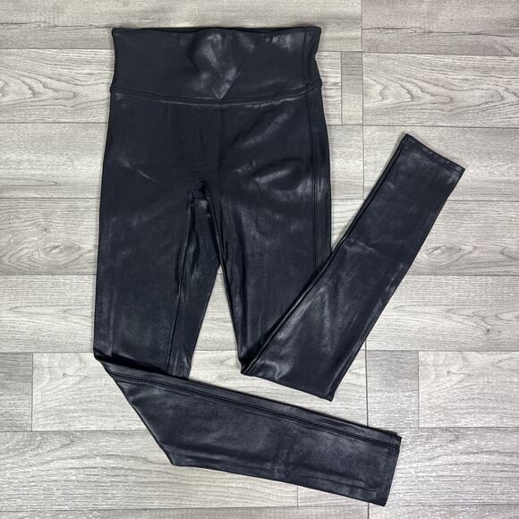 SPANX Faux Leather Pull On Stretch Leggings Black sz XS Petite - Picture 1 of 6